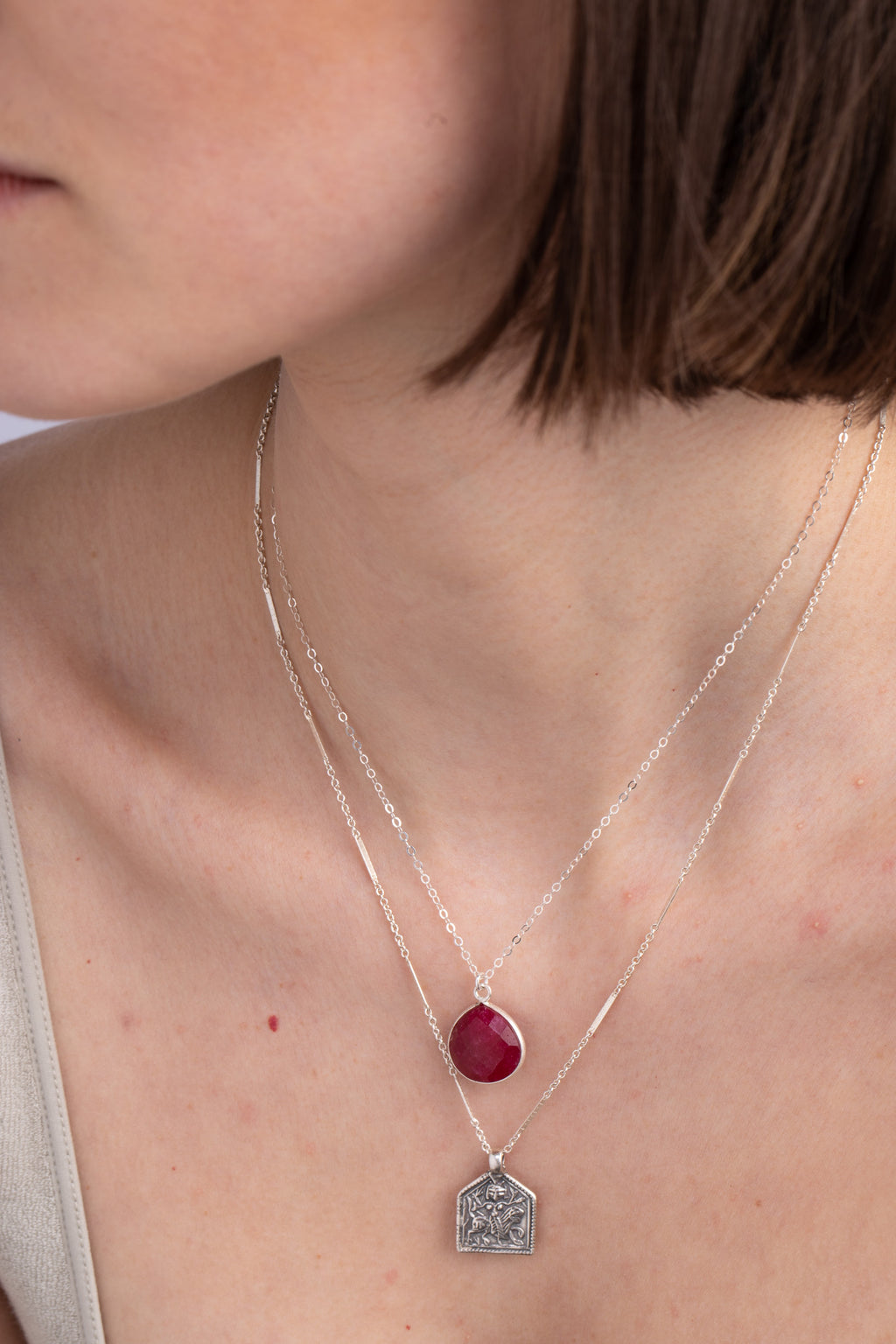 Ruby Teardrop Necklace in Silver