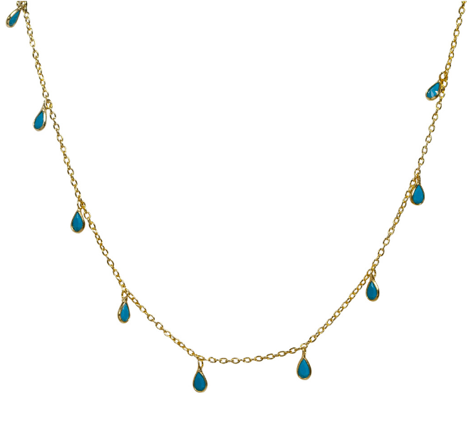 Turquoise Petal Choker in Gold - Waffles & Honey Jewelry