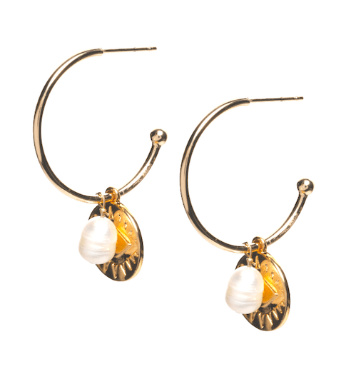 Pearl and Evil Eye Hoops - Waffles & Honey Jewelry