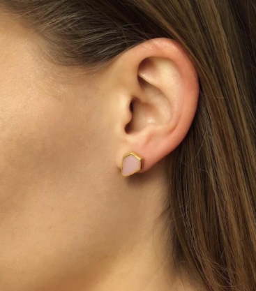 Silver Gemstone Diamond Studs in Pink Chalcedony-Earrings-Waffles & Honey Jewelry-Waffles & Honey Jewelry