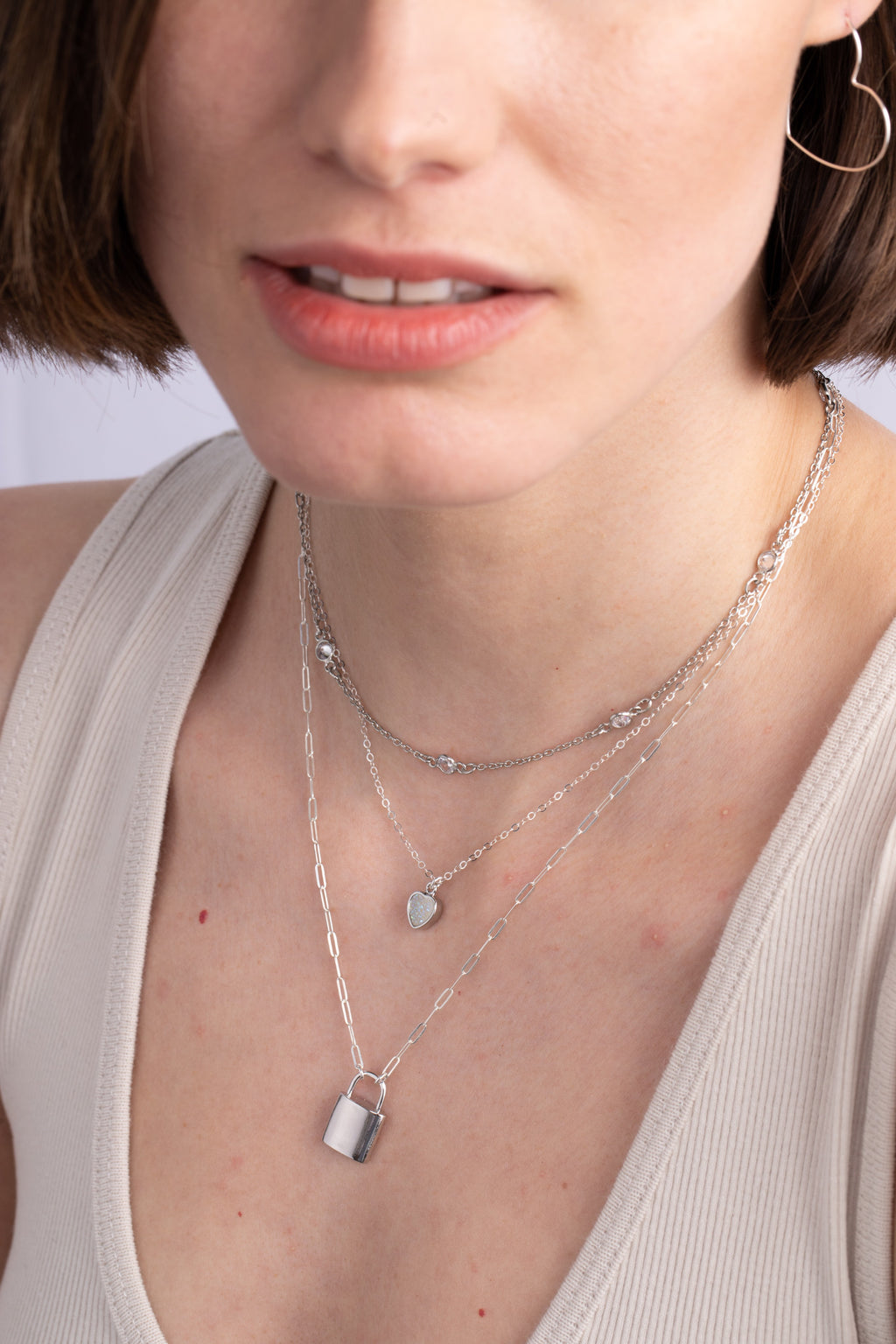 White Druzy Heart Necklace Silver