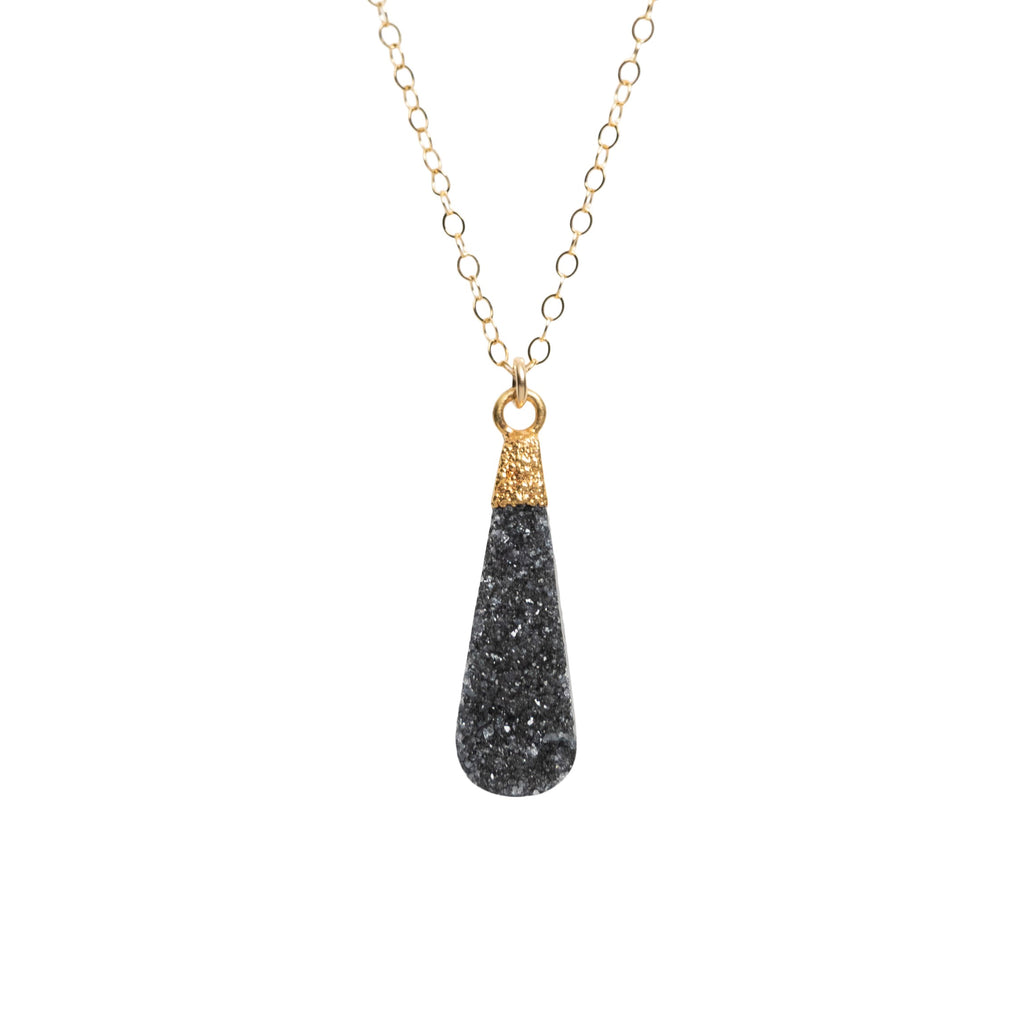 Black Druzy Teardrop Necklace