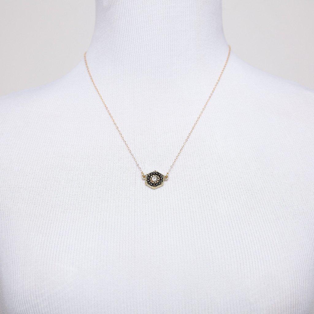 Black Hexagon Necklace-Necklaces-Waffles & Honey Jewelry-Waffles & Honey Jewelry