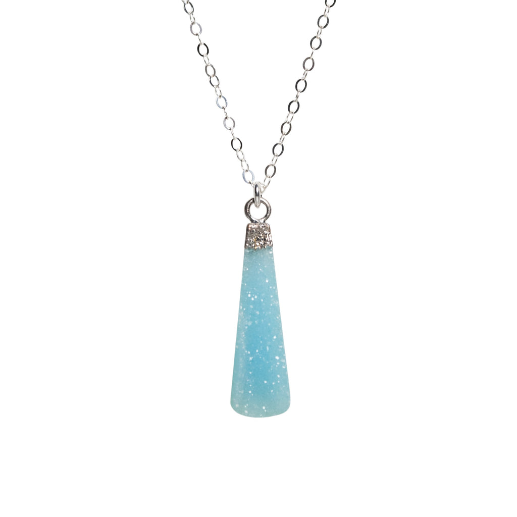 Blue Druzy Teardrop Necklace in Silver