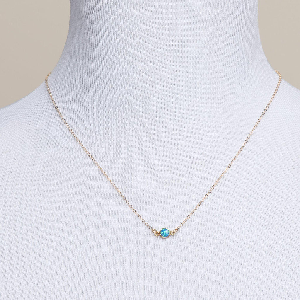 Blue Opal Solitaire Necklace-Necklaces-Waffles & Honey Jewelry-Waffles & Honey Jewelry