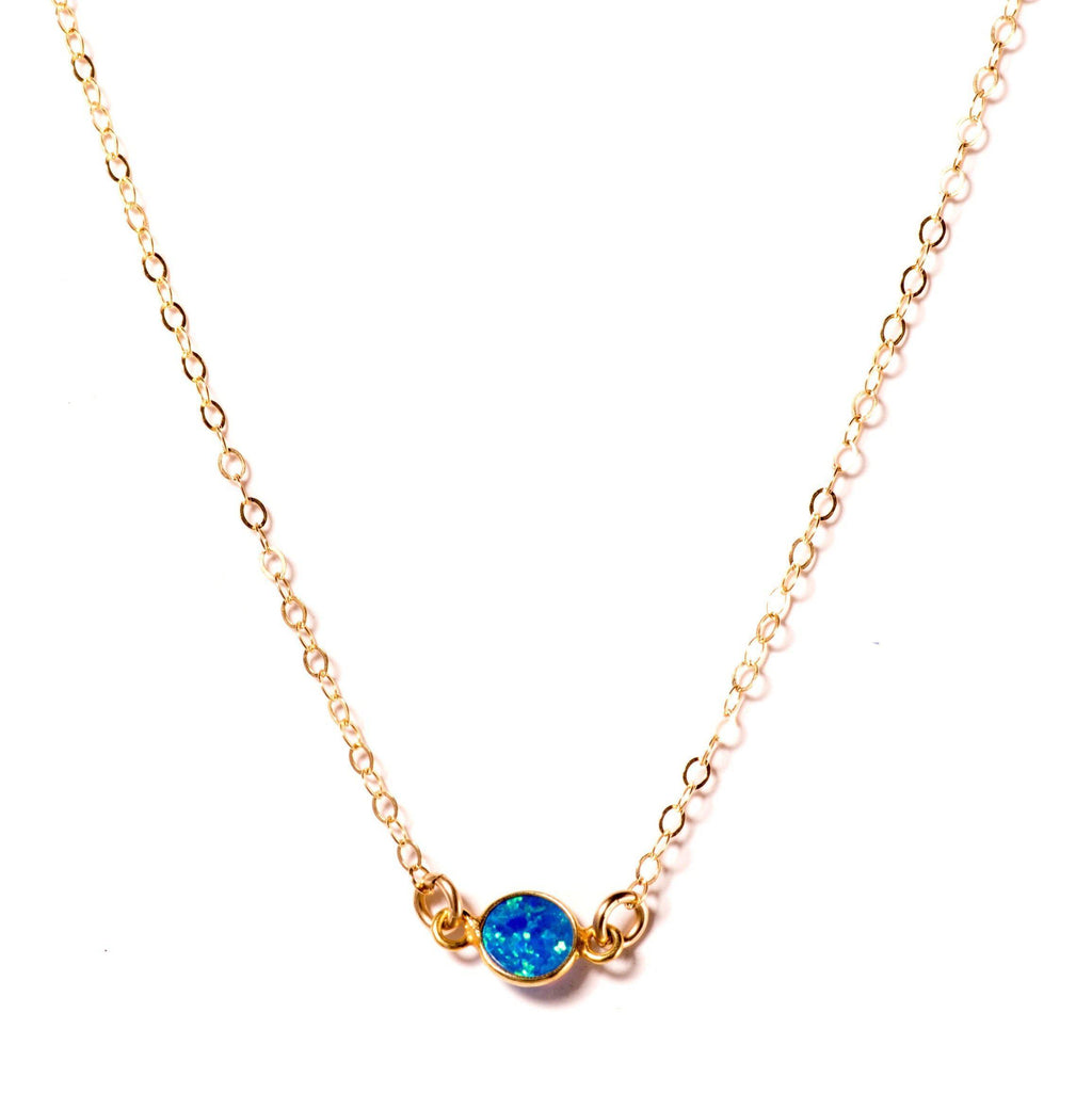 Blue Opal Solitaire Necklace-Necklaces-Waffles & Honey Jewelry-Waffles & Honey Jewelry