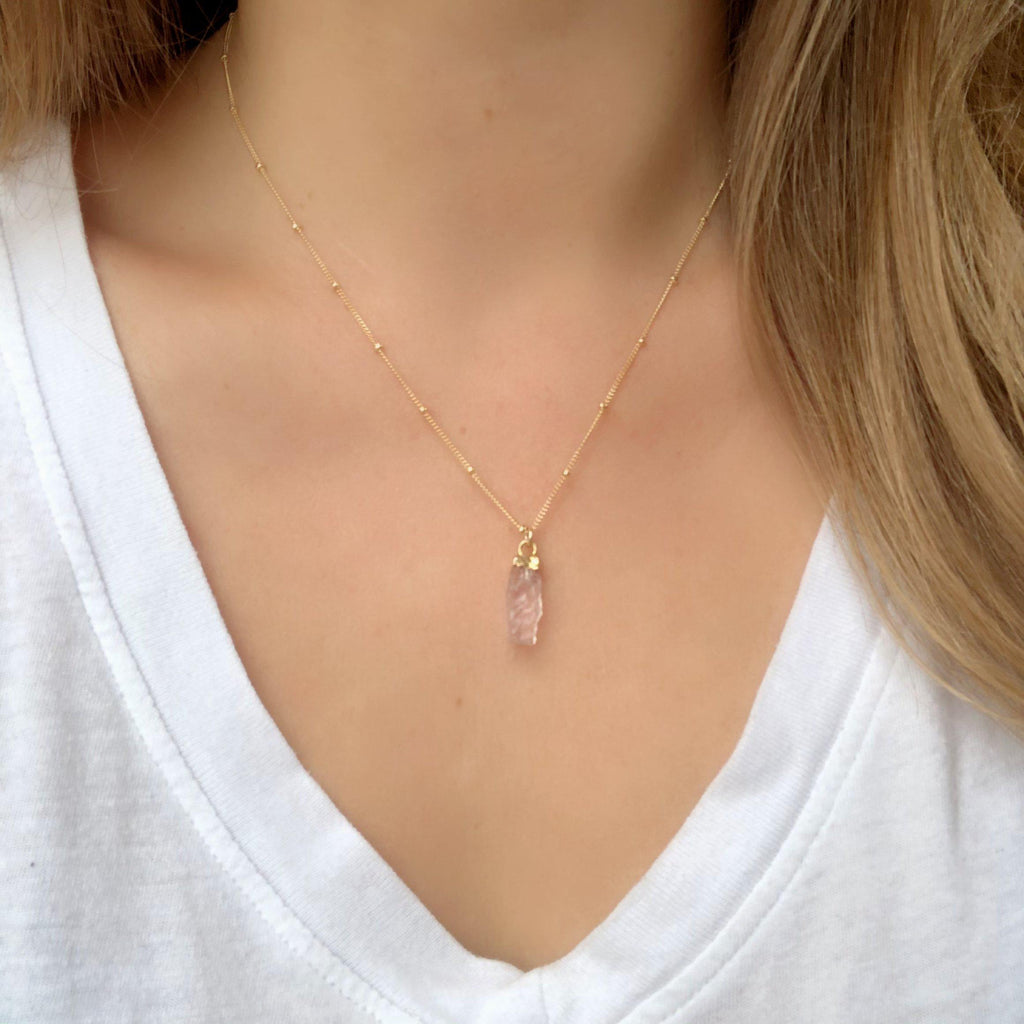 Carly Necklace in Rough Cut Rose Quartz-Necklaces-Waffles & Honey Jewelry-Waffles & Honey Jewelry