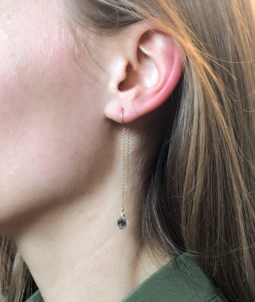 Ear Threaders in Herkimer Diamond-Earrings-Waffles & Honey Jewelry-Waffles & Honey Jewelry