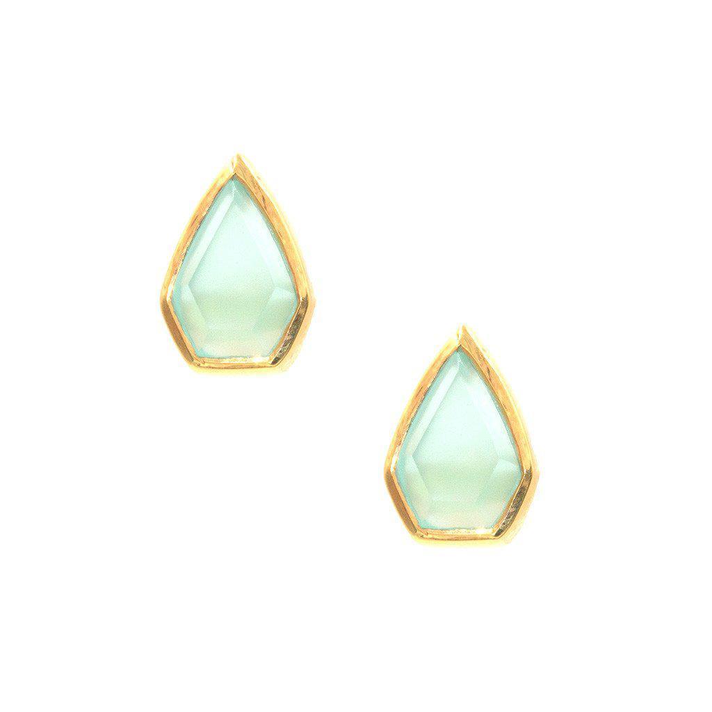 Gemstone Diamond Studs in Chalcedony-Earrings-Waffles & Honey Jewelry-Waffles & Honey Jewelry