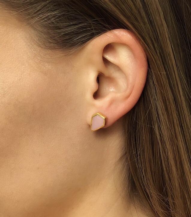 Gemstone Diamond Studs in Pink Chalcedony-Earrings-Waffles & Honey Jewelry-Waffles & Honey Jewelry