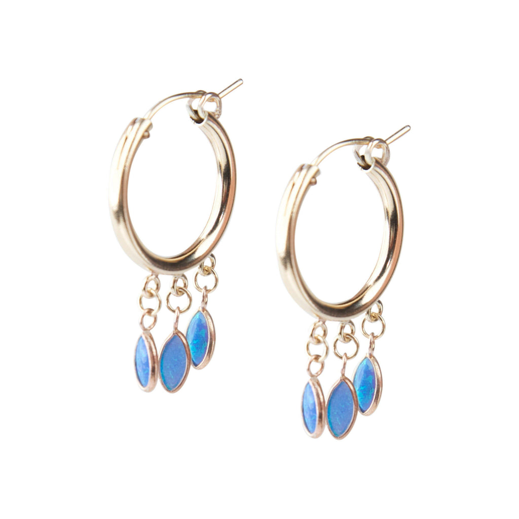 Gold Shaker Hoops in Blue Opal-Earrings-Waffles & Honey Jewelry-Waffles & Honey Jewelry