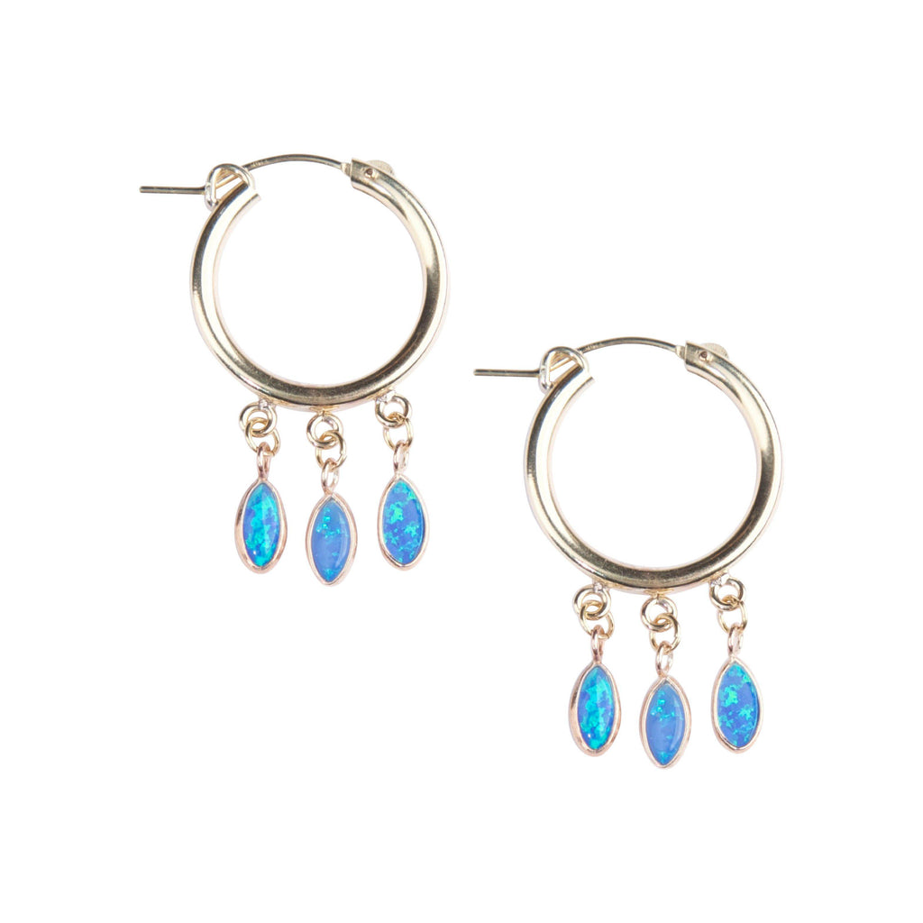 Gold Shaker Hoops in Blue Opal-Earrings-Waffles & Honey Jewelry-Waffles & Honey Jewelry
