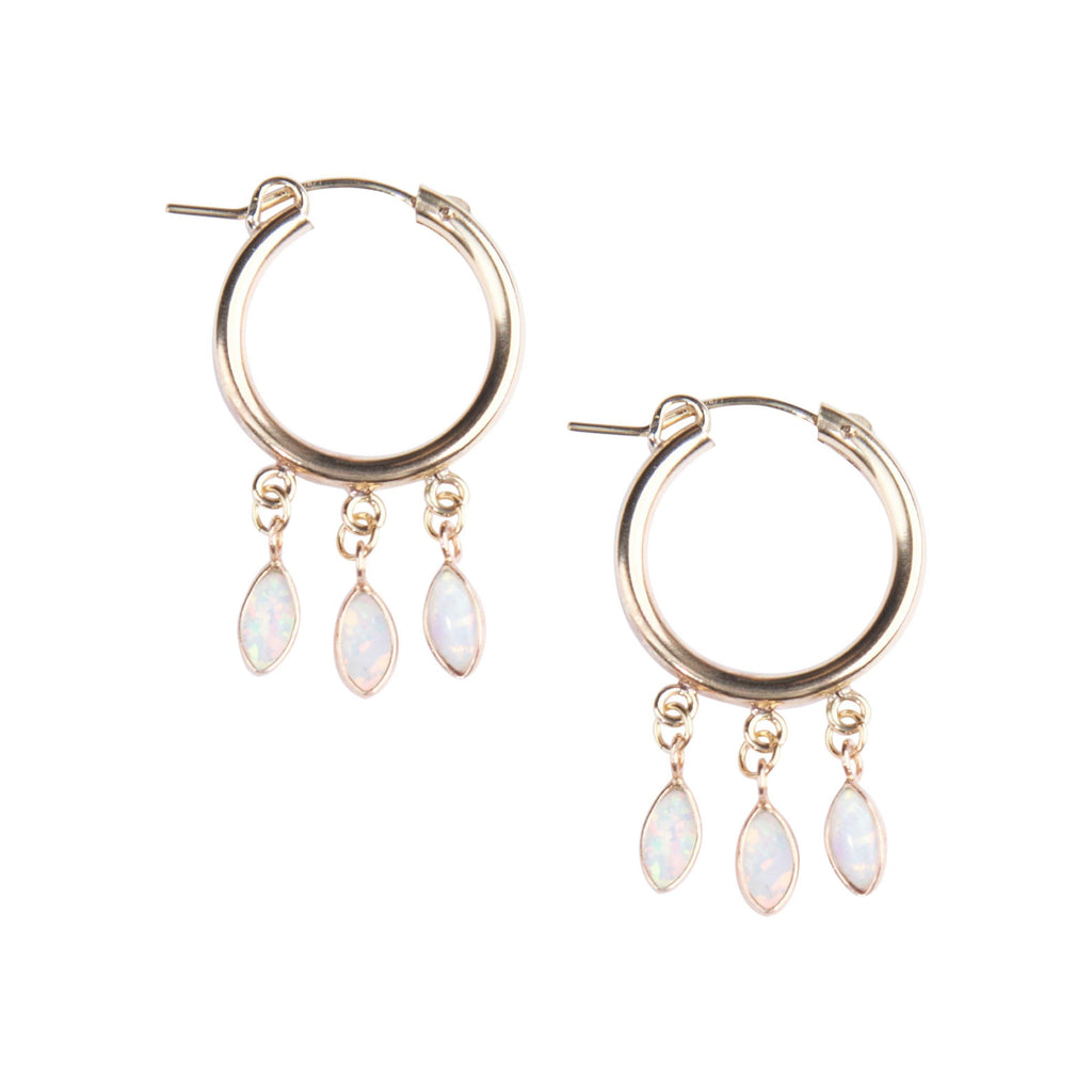 Gold Shaker Hoops in White Opal-Earrings-Waffles & Honey Jewelry-Waffles & Honey Jewelry