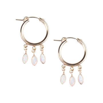 Gold Shaker Hoops in White Opal-Earrings-Waffles & Honey Jewelry-Waffles & Honey Jewelry
