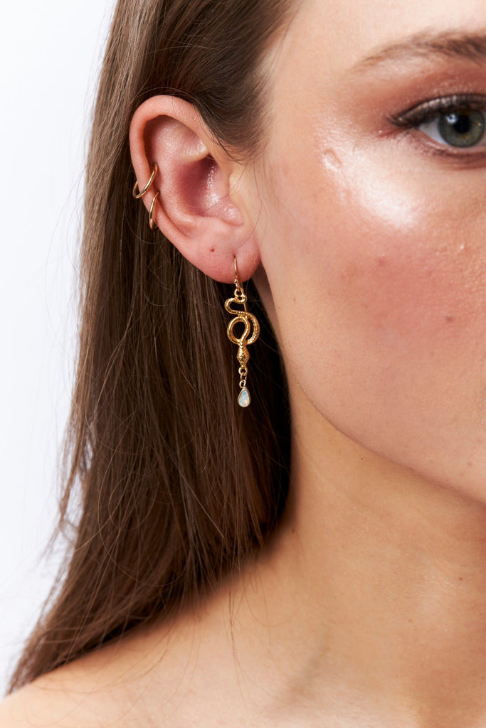 Opal Snake Earrings in Gold - Waffles & Honey Jewelry