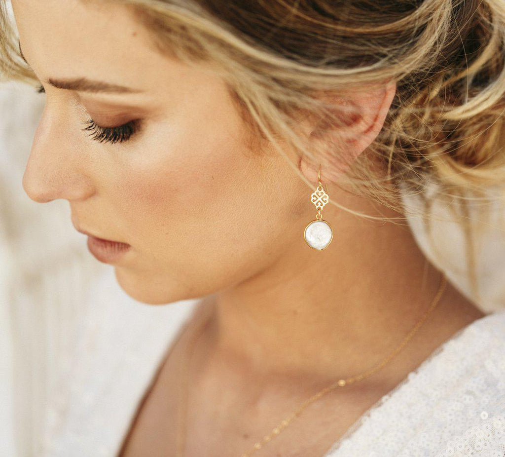 Kate Earrings in Pearl-Earrings-Waffles & Honey Jewelry-Waffles & Honey Jewelry