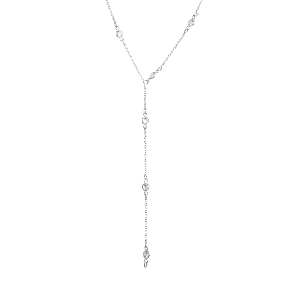 Maxie CZ Solitaire Lariat in Silver-Necklaces-Waffles & Honey Jewelry-Waffles & Honey Jewelry