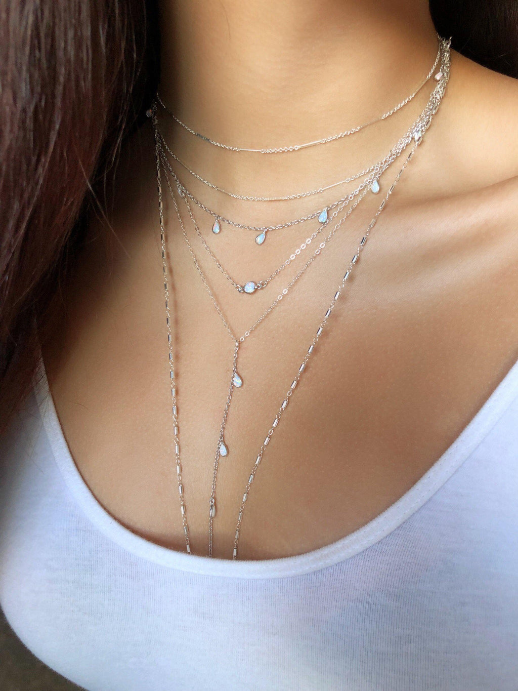 Opal Lariat in Silver-Necklaces-Waffles & Honey Jewelry-Waffles & Honey Jewelry