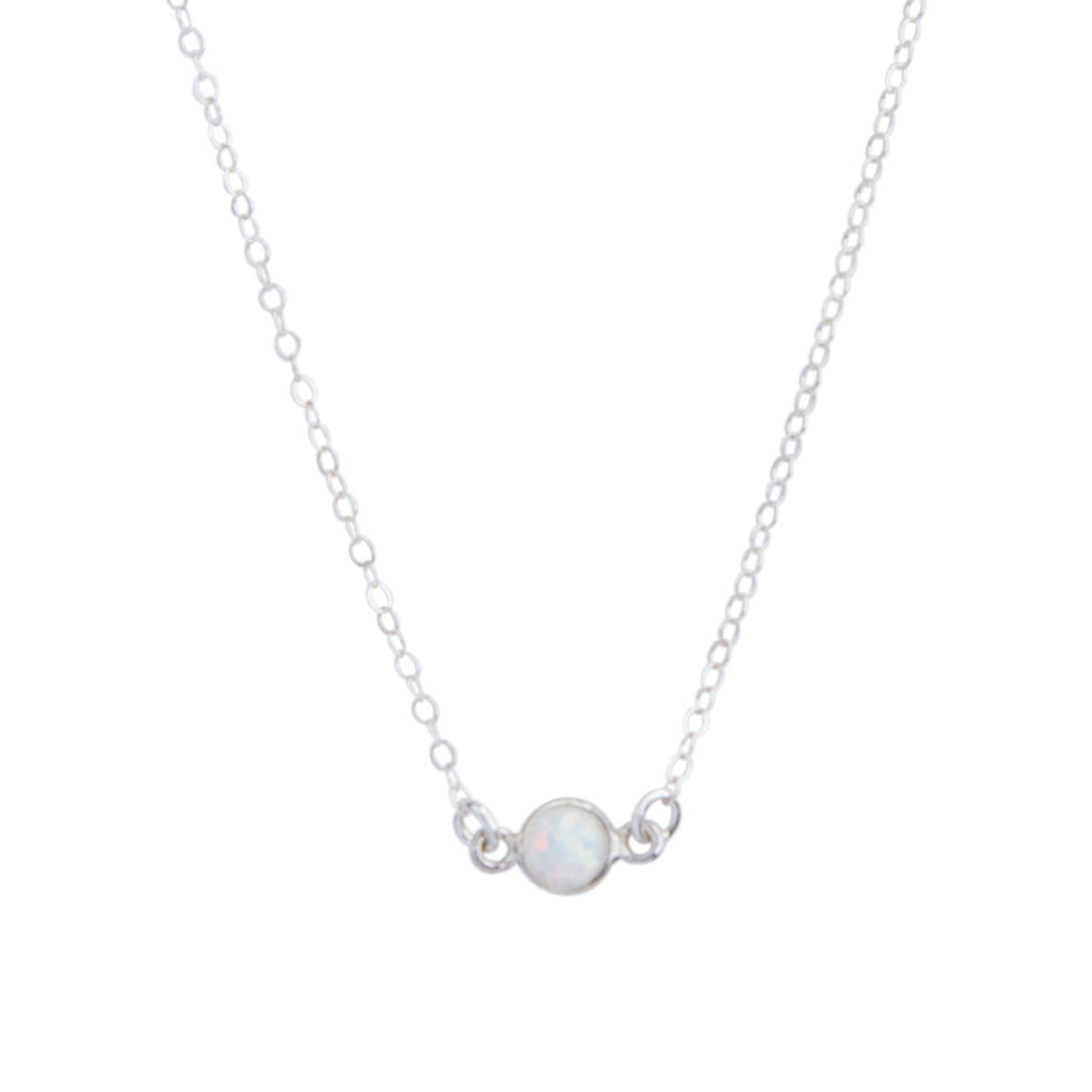 Opal Solitaire Necklace in Silver-Necklaces-Waffles & Honey Jewelry-Waffles & Honey Jewelry