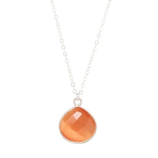 Orange Quartz Teardrop Necklace in Silver