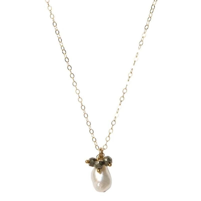 Pearl and Pyrite Keepsake Necklace-Necklaces-Waffles & Honey Jewelry-Waffles & Honey Jewelry
