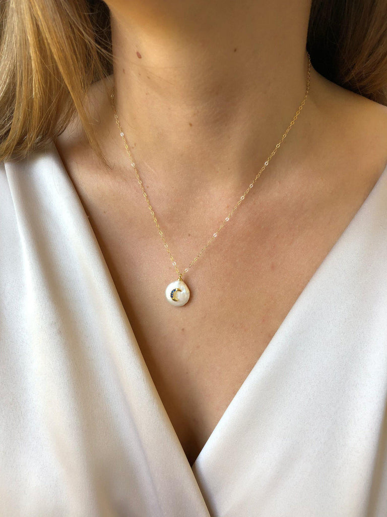 Pearl & Moon Necklace-Necklaces-Waffles & Honey Jewelry-Waffles & Honey Jewelry