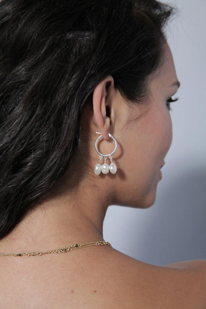 Pearl Shaker Hoops in Silver-Earrings-Waffles & Honey Jewelry-Waffles & Honey Jewelry