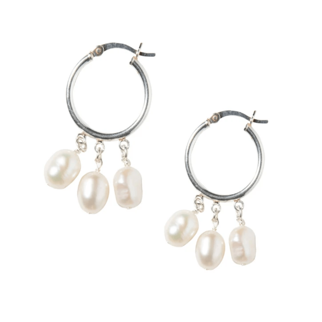 Pearl Shaker Hoops in Silver-Earrings-Waffles & Honey Jewelry-Waffles & Honey Jewelry