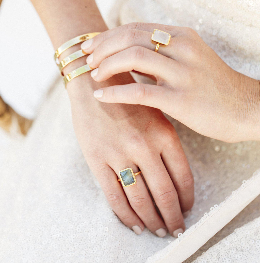 Rectangle Ring in Labradorite-Rings-Waffles & Honey Jewelry-Waffles & Honey Jewelry