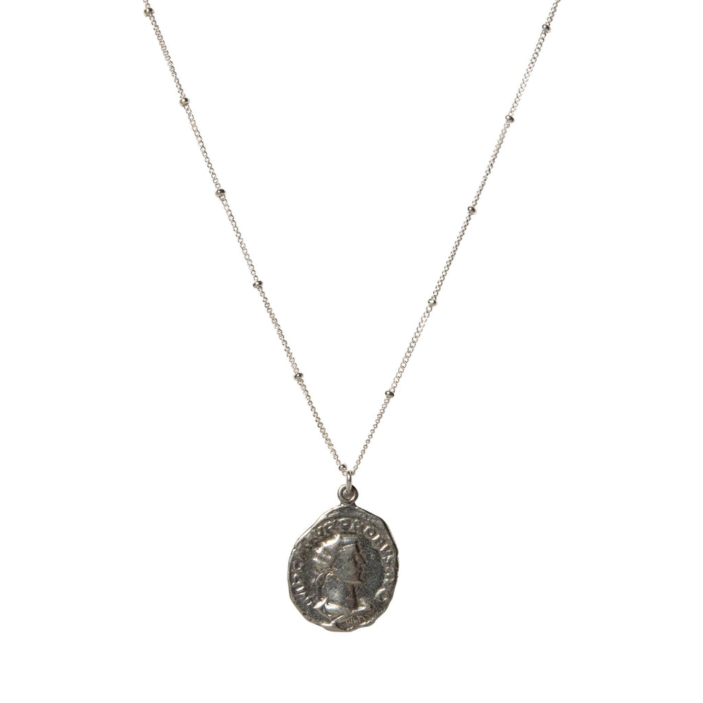 Short Roman Coin Necklace in Silver-Necklaces-Waffles & Honey Jewelry-Waffles & Honey Jewelry