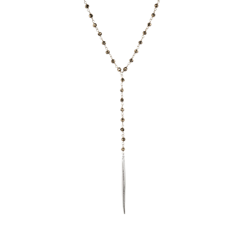 Silver Cindy Lariat in Gunmetal Pyrite-Necklaces-Waffles & Honey Jewelry-Waffles & Honey Jewelry