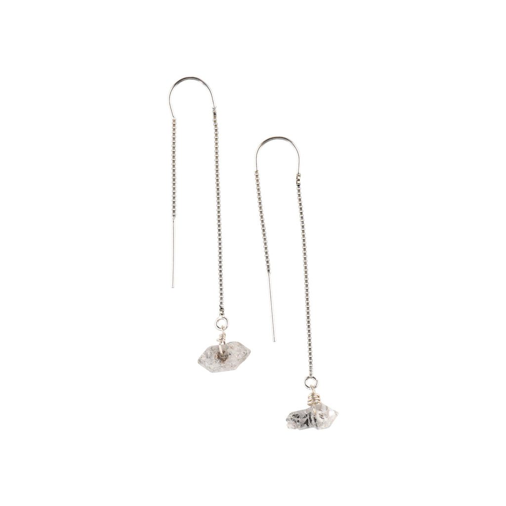 Silver Ear Threaders in Herkimer Diamond-Earrings-Waffles & Honey Jewelry-Waffles & Honey Jewelry
