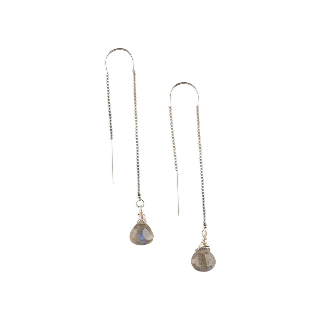 Silver Ear Threaders in Labradorite-Earrings-Waffles & Honey Jewelry-Waffles & Honey Jewelry
