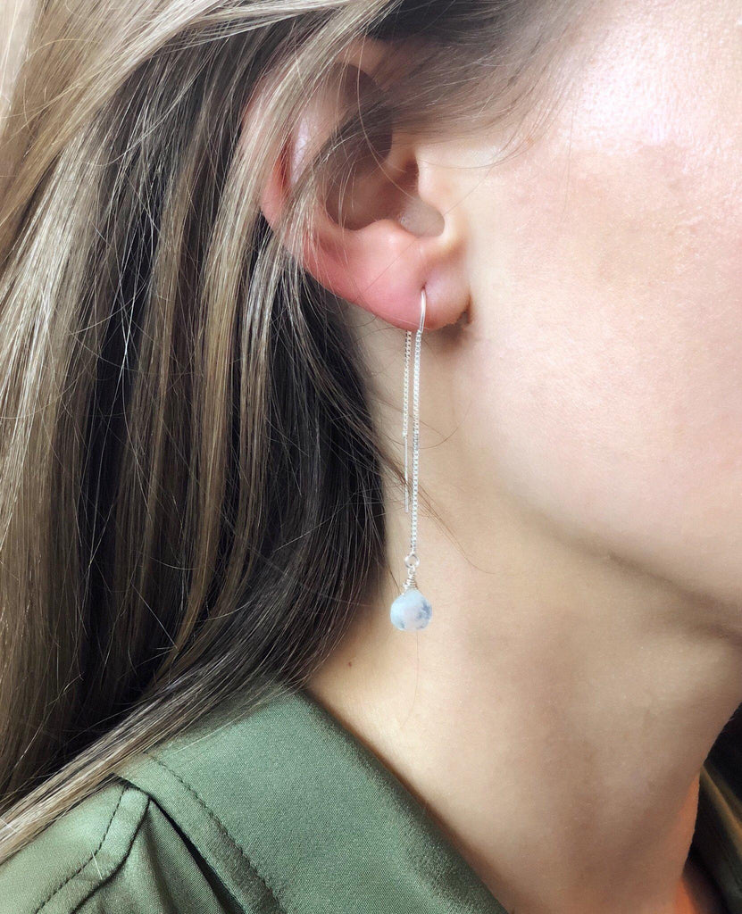Silver Ear Threaders in Moonstone-Earrings-Waffles & Honey Jewelry-Waffles & Honey Jewelry