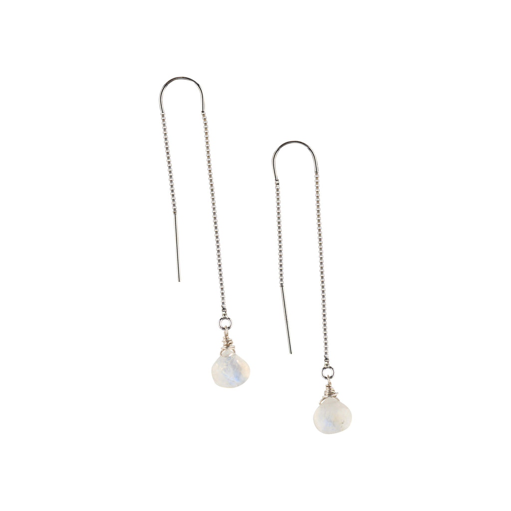 Silver Ear Threaders in Moonstone-Earrings-Waffles & Honey Jewelry-Waffles & Honey Jewelry