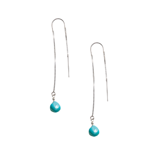 Silver Ear Threaders in Turquoise