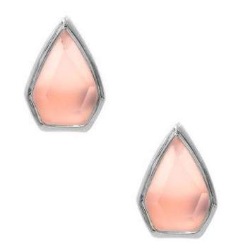 Silver Gemstone Diamond Studs in Pink Chalcedony-Earrings-Waffles & Honey Jewelry-Waffles & Honey Jewelry