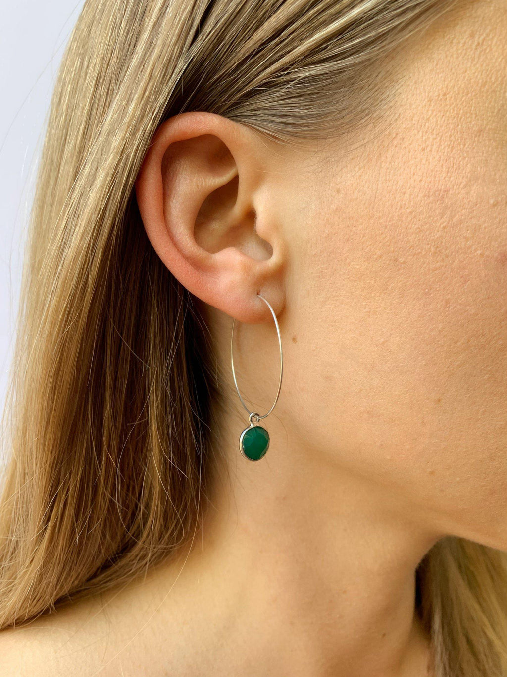 Silver Margi Hoops in Green Onyx-Earrings-Waffles & Honey Jewelry-Waffles & Honey Jewelry