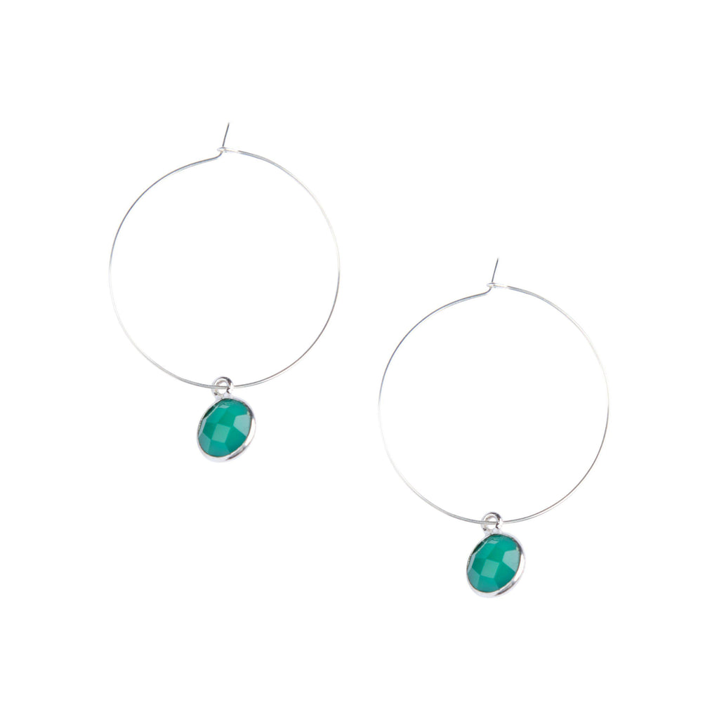 Silver Margi Hoops in Green Onyx-Earrings-Waffles & Honey Jewelry-Waffles & Honey Jewelry