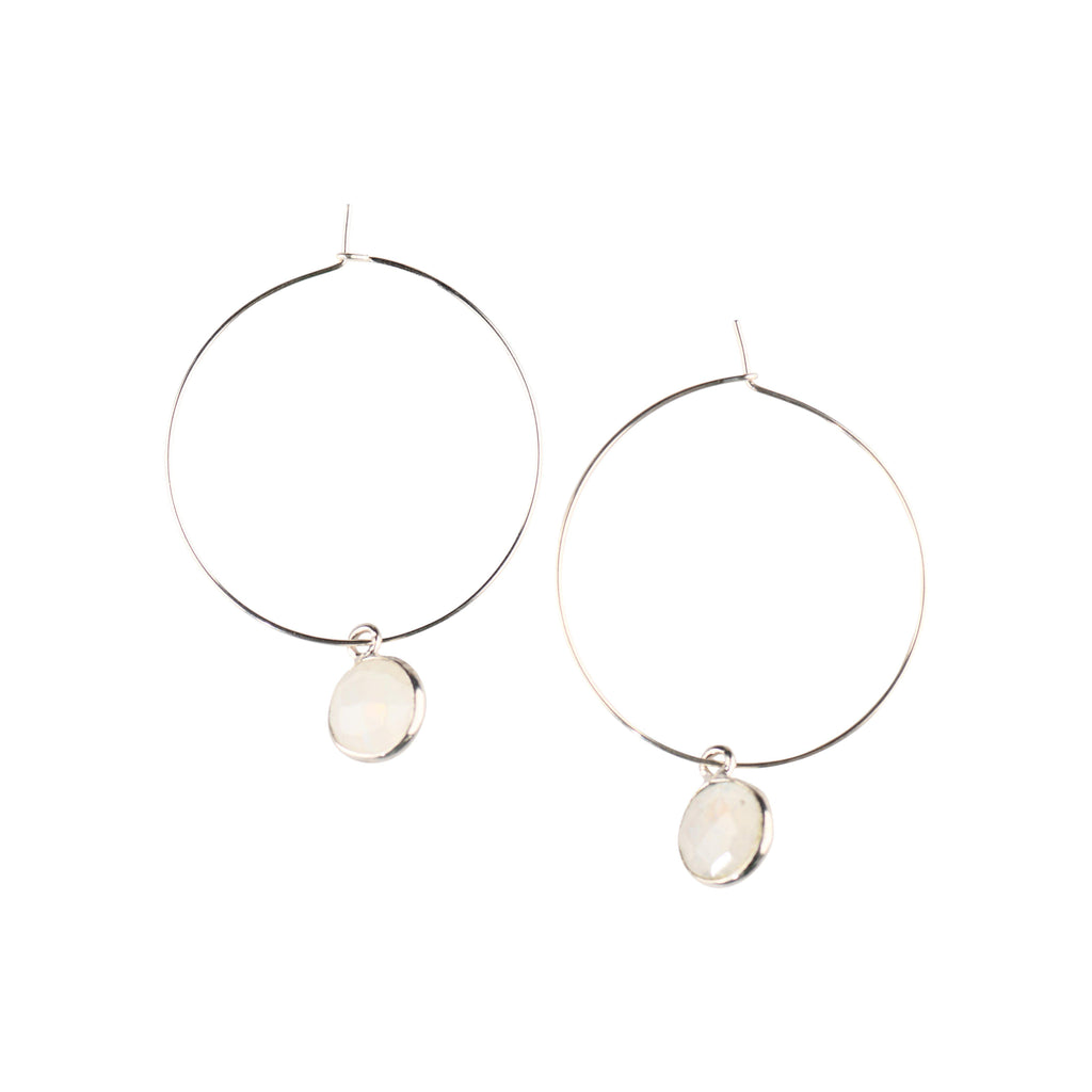 Silver Margi Hoops in Moonstone-Earrings-Waffles & Honey Jewelry-Waffles & Honey Jewelry