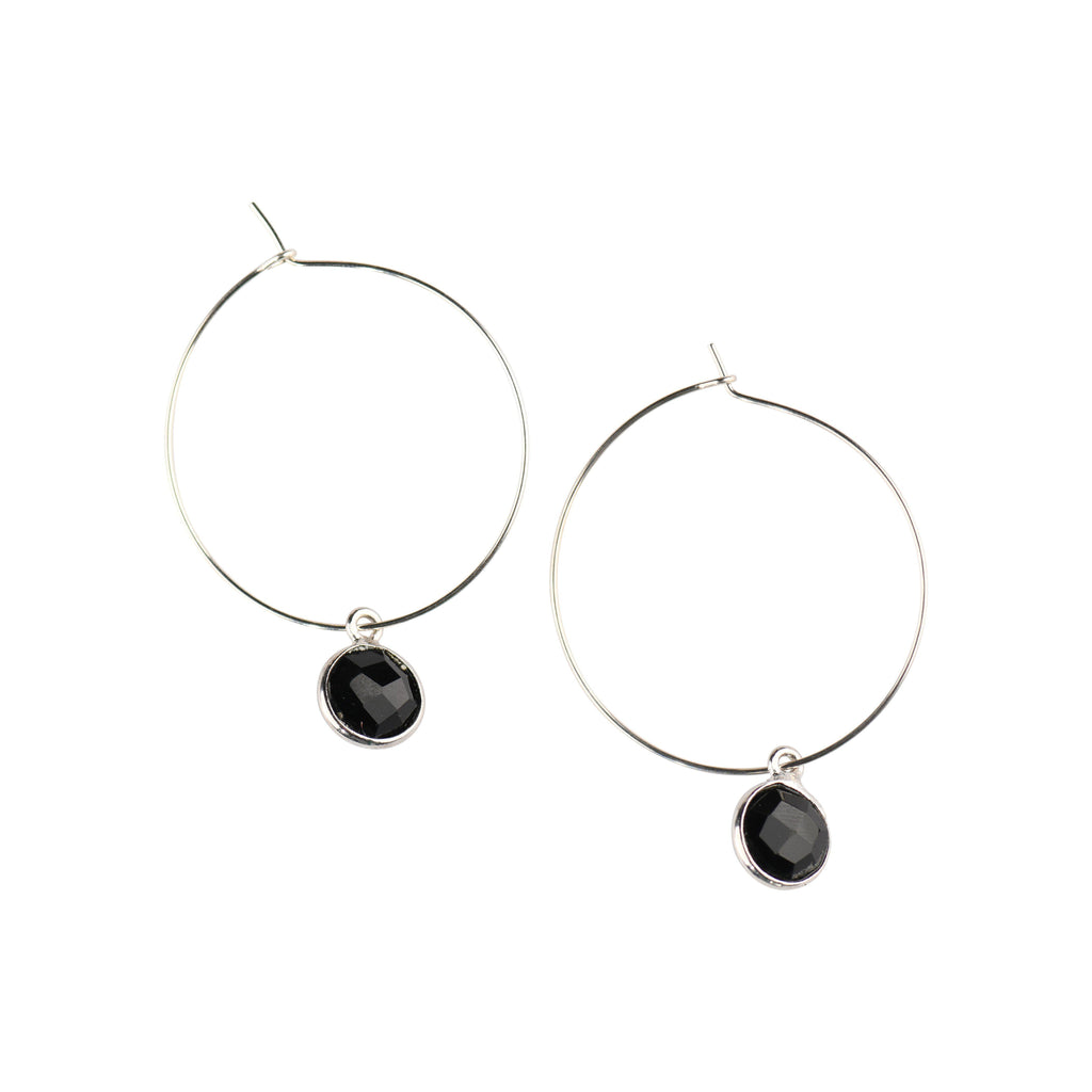 Silver Margi Hoops in Onyx-Earrings-Waffles & Honey Jewelry-Waffles & Honey Jewelry