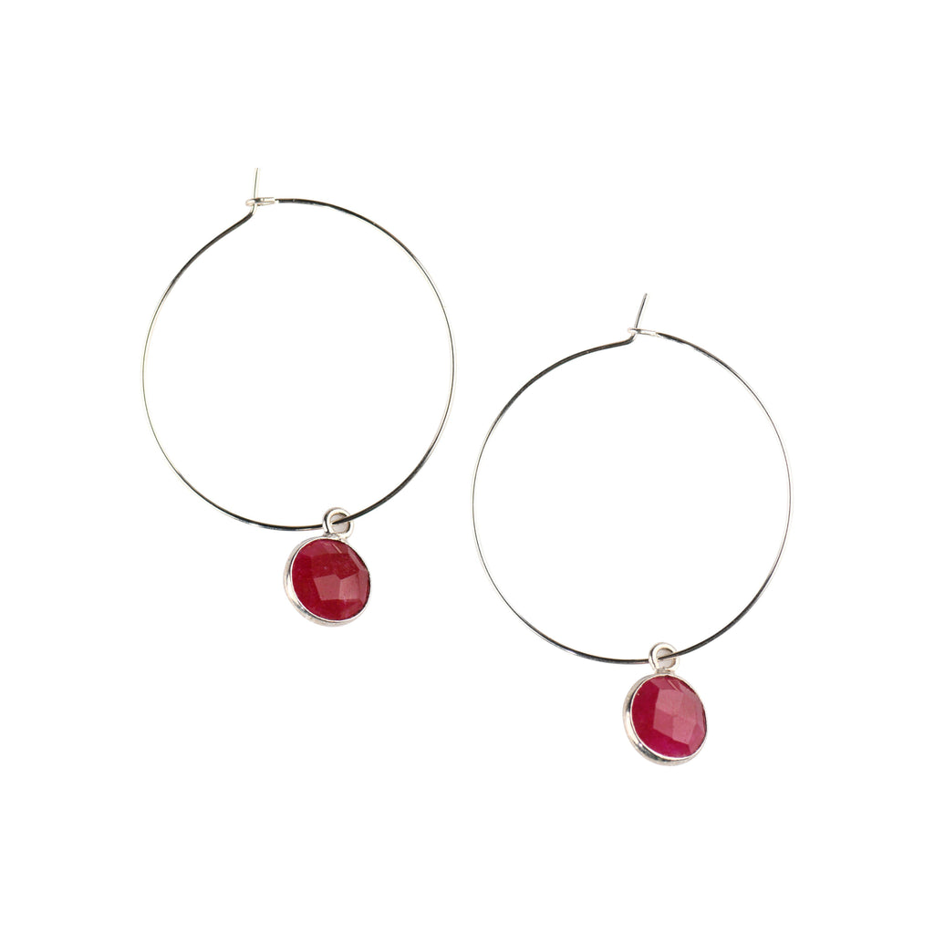 Silver Margi Hoops in Ruby-Earrings-Waffles & Honey Jewelry-Waffles & Honey Jewelry