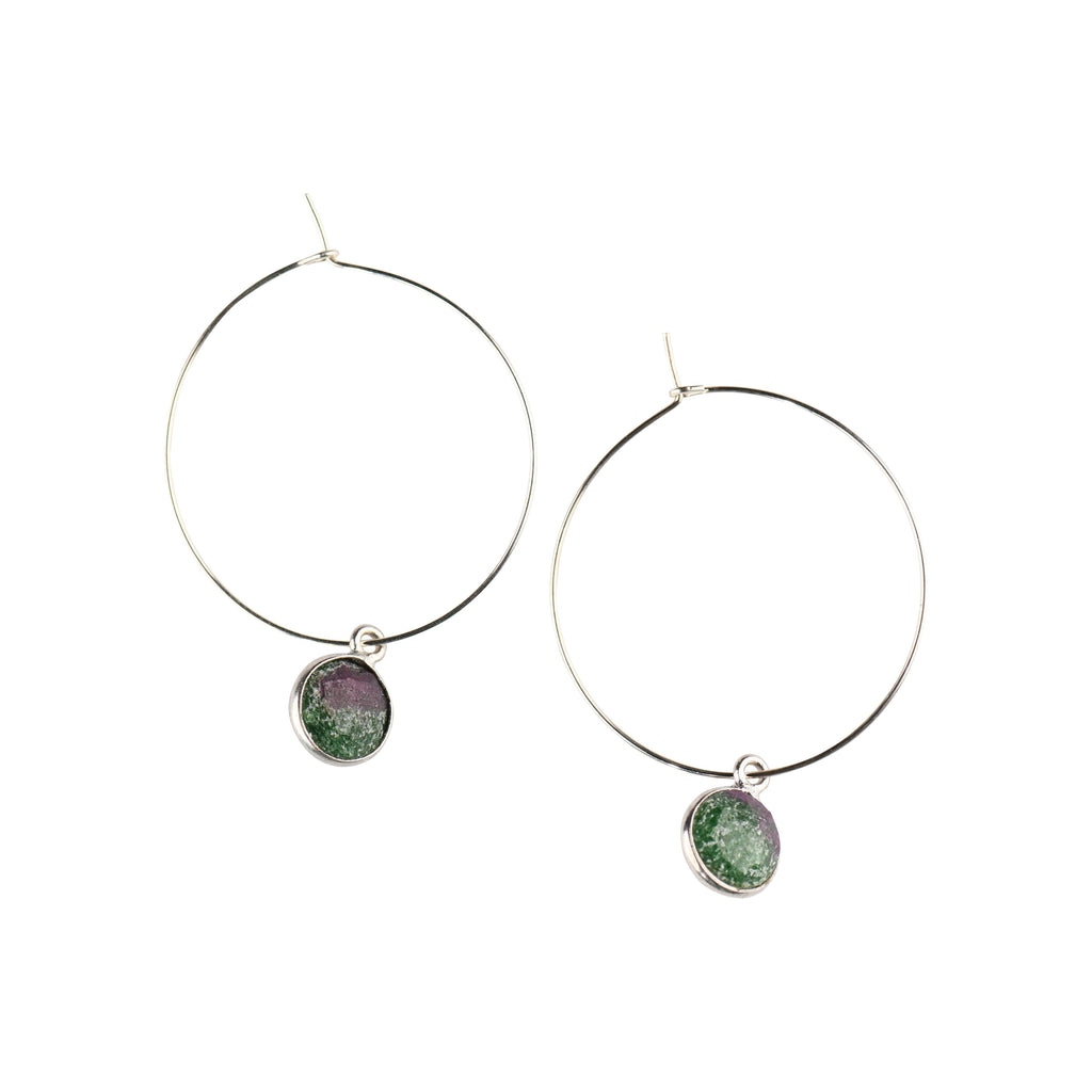 Silver Margi Hoops in Ruby Zoisite-Earrings-Waffles & Honey Jewelry-Waffles & Honey Jewelry