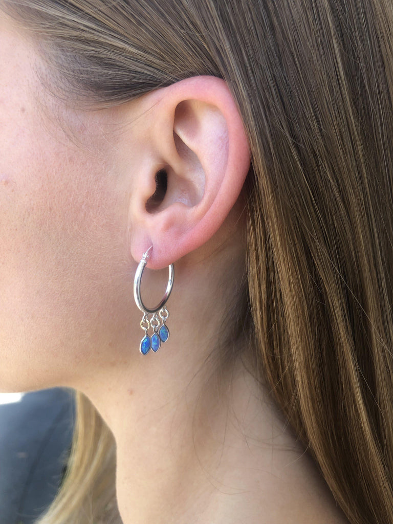 Silver Shaker Hoops in Blue Opal-Earrings-Waffles & Honey Jewelry-Waffles & Honey Jewelry