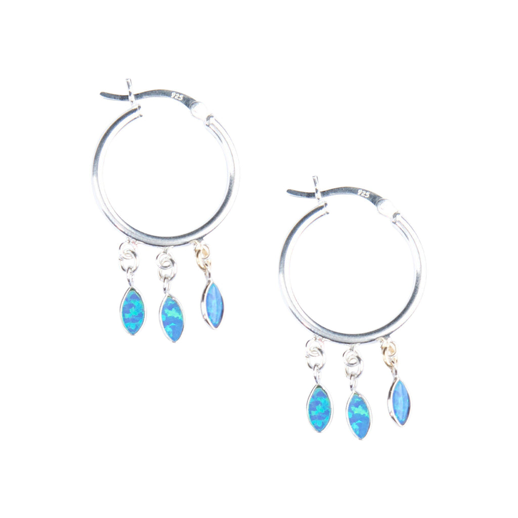 Silver Shaker Hoops in Blue Opal-Earrings-Waffles & Honey Jewelry-Waffles & Honey Jewelry