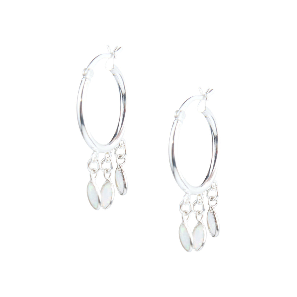 Silver Shaker Hoops in White Opal-Earrings-Waffles & Honey Jewelry-Waffles & Honey Jewelry