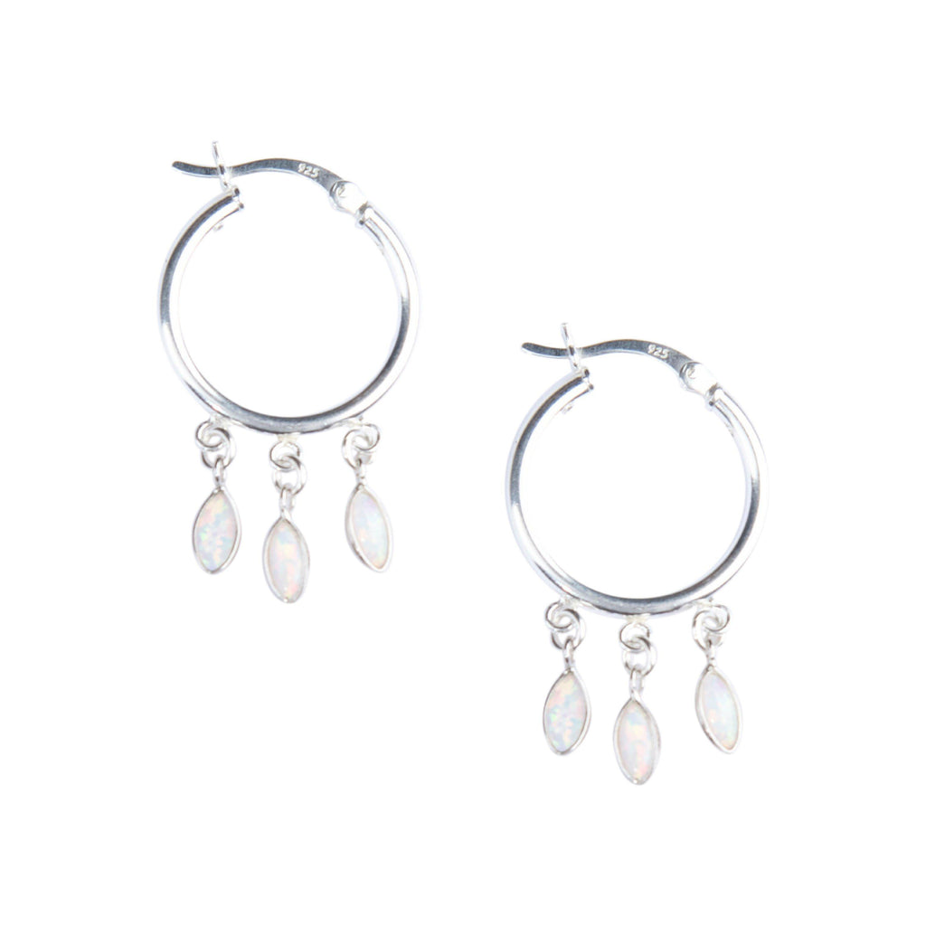 Silver Shaker Hoops in White Opal-Earrings-Waffles & Honey Jewelry-Waffles & Honey Jewelry