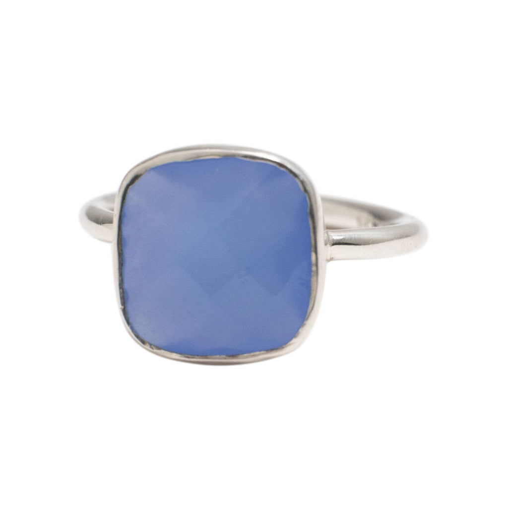 Silver Square Ring in Purple Chalcedony