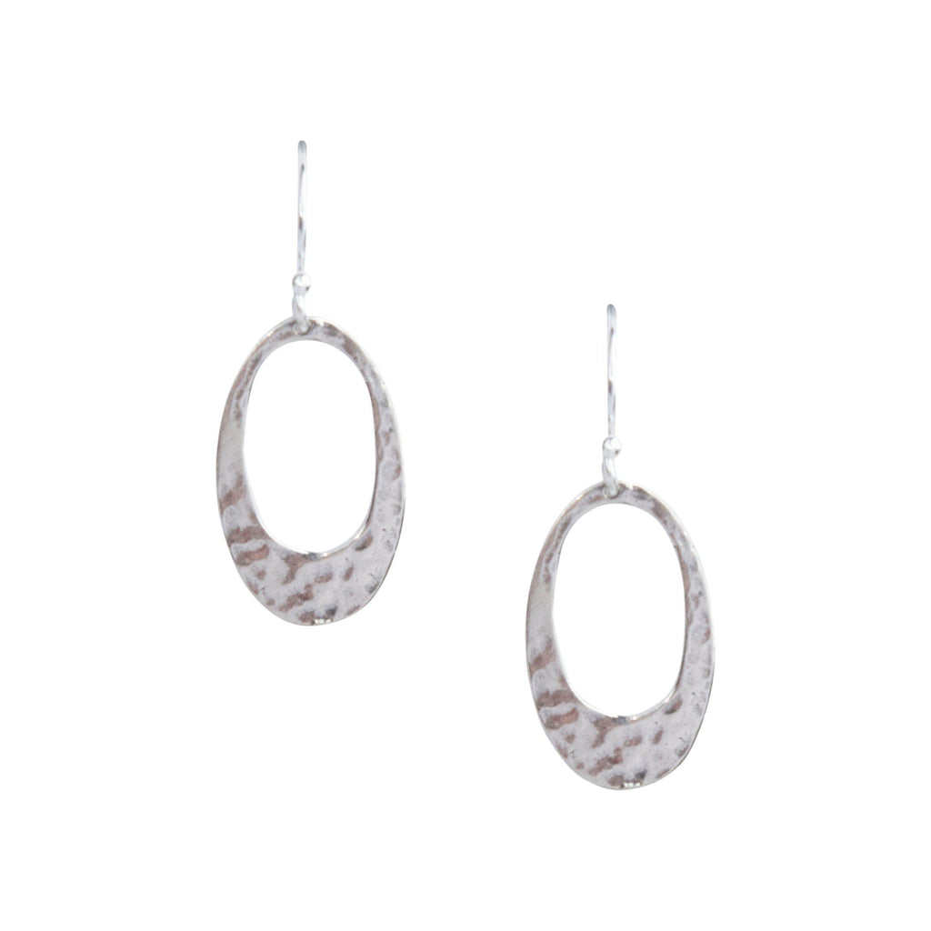 Small Hammered Oval Earrings in Silver-Earrings-Waffles & Honey Jewelry-Waffles & Honey Jewelry