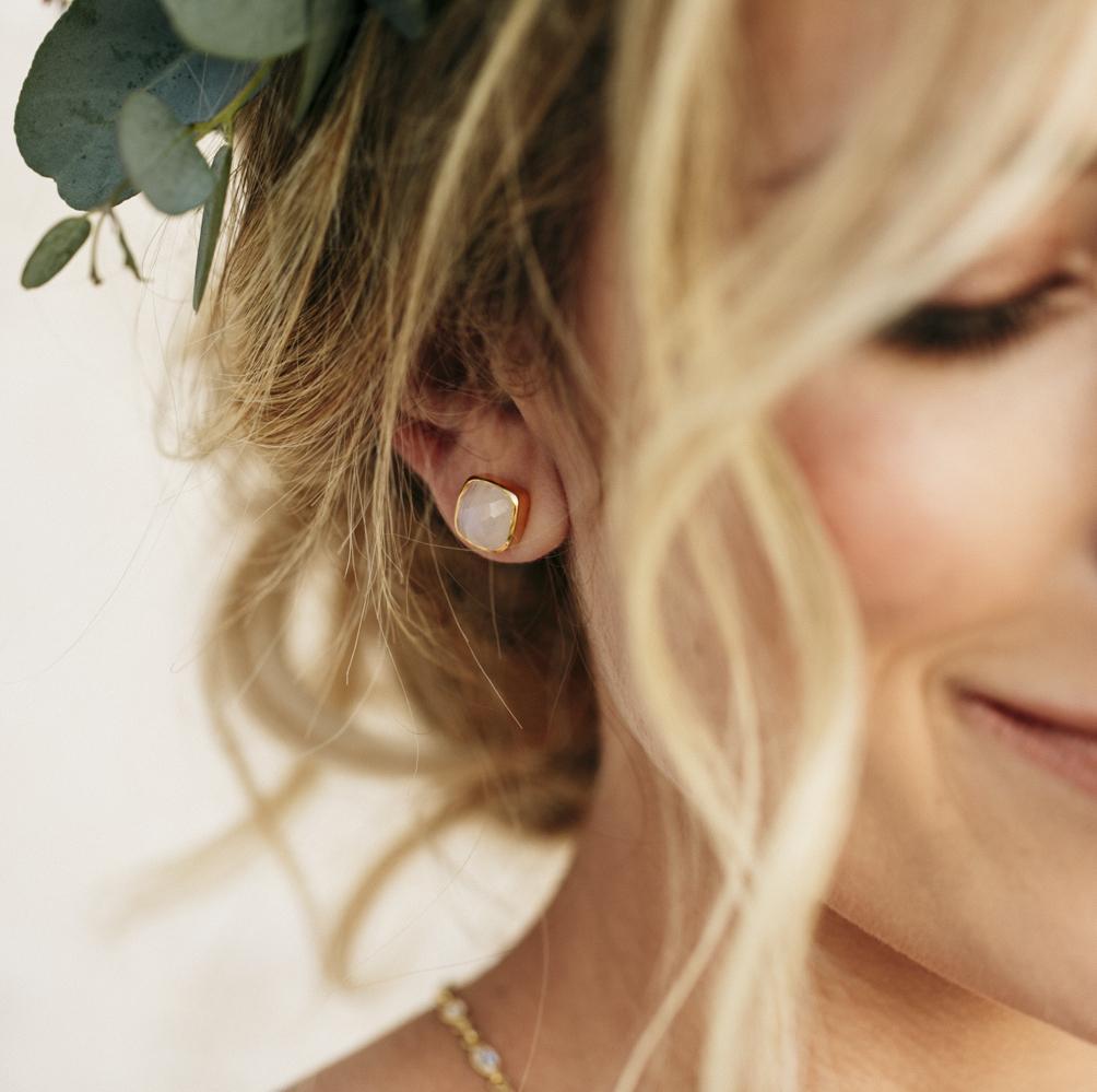 Square Studs in Moonstone-Earrings-Waffles & Honey Jewelry-Waffles & Honey Jewelry